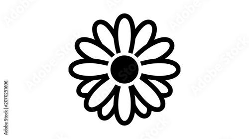 Simple black and white daisy flower line art icon