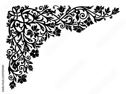 Vintage Floral Corner Ornament with Ornate Scrolls and Leaves