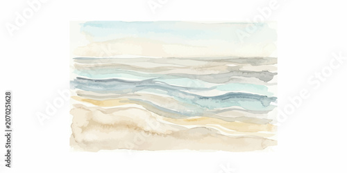 Watercolor seascape painting with soft blue and beige waves watercolor seascape painting nautical landscape artistic handpainted relaxing illustration creative contemporary minimalist