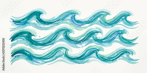 Abstract watercolor blue teal sea wave rows with watercolor painting abstract nautical illustration background creative turquoise gradient backdrop artistic horizontal organized
