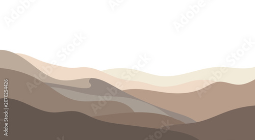 Minimalist abstract desert landscape illustration with layered sand dunes in natural warm earthy tones
