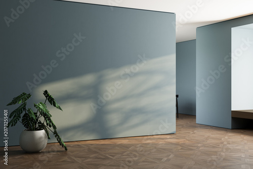 empty living room with blue tones wall.3d Render