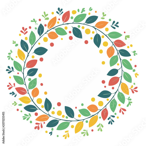 Colorful Leaf Wreath Vector Frame