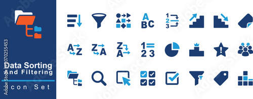 Fotografie Data Sorting and Filtering Vector Icon Collection: Funnel Filter, A-Z Alphabetic