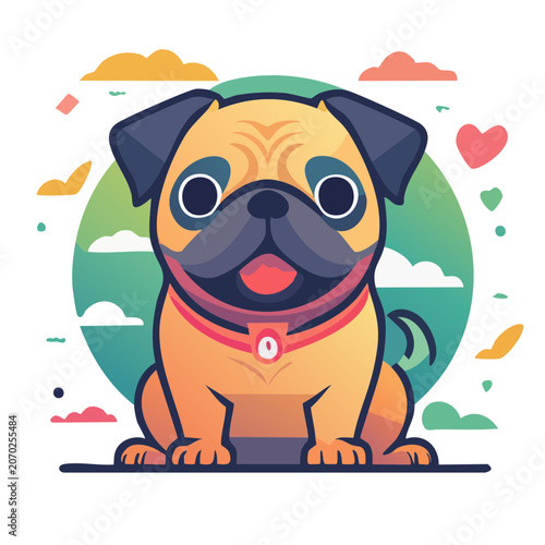 Cute pug dog flat vector illustration