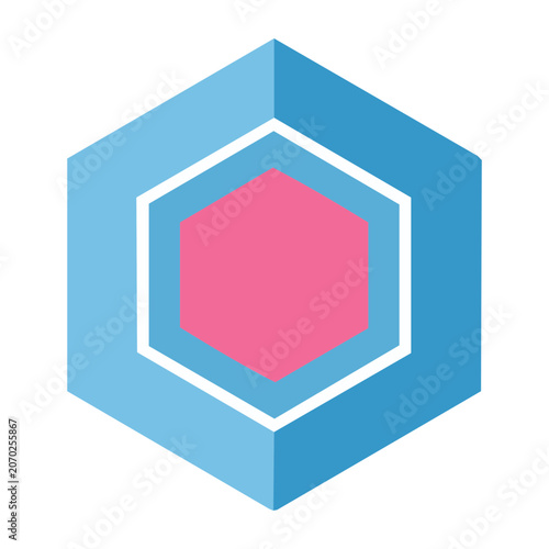 Abstract geometric hexagon icon with blue and pink colors