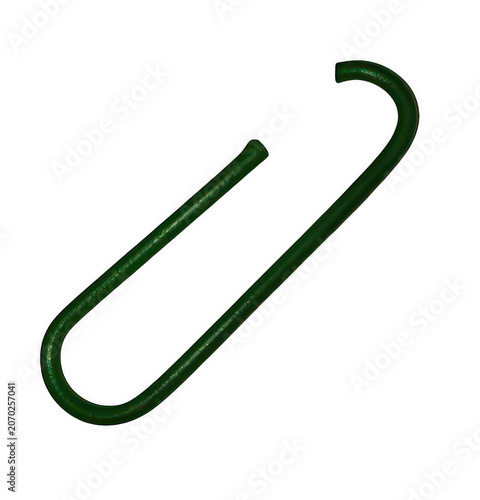 A Simple Green Plastic Paperclip Isolated Against A Solid Deep Black Background
