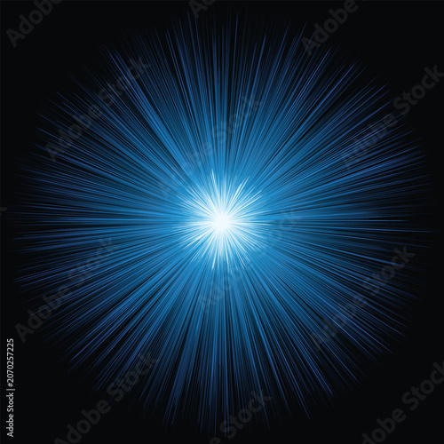 Bright blue starburst light effect on black background Vector