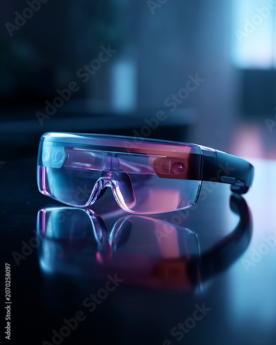 Digital smart glasses on dark surface generated.AI