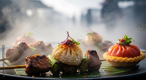 Sizzling Grill Skewers and Stuffed Buns on Fire.