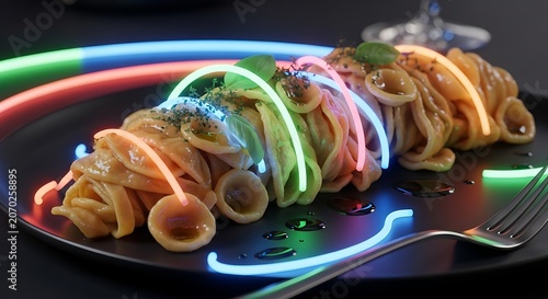 Vibrant Neon Skewer Plate with Colorful Lights.