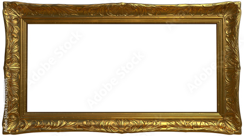Tableau sur toile Ornate golden baroque picture frame with carved floral details, isolated on tran
