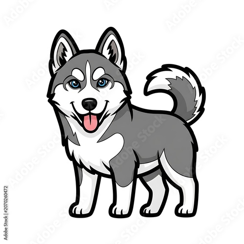Black and white cartoon dog with tongue out.