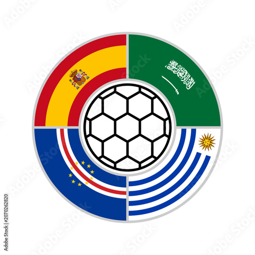 circle icon of spain, saudi arabia, uruguay and cape verde flags. football concept. vector illustration isolated on white background