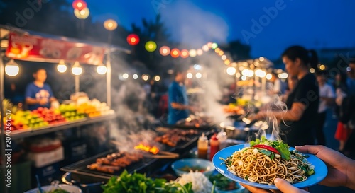 Vibrant Night Market Street Food Stall Scene.