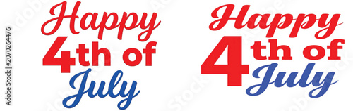 Happy 4th of july greeting text with red and blue typography