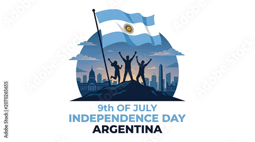 Argentina independence day celebration on 9th of july with people and flag