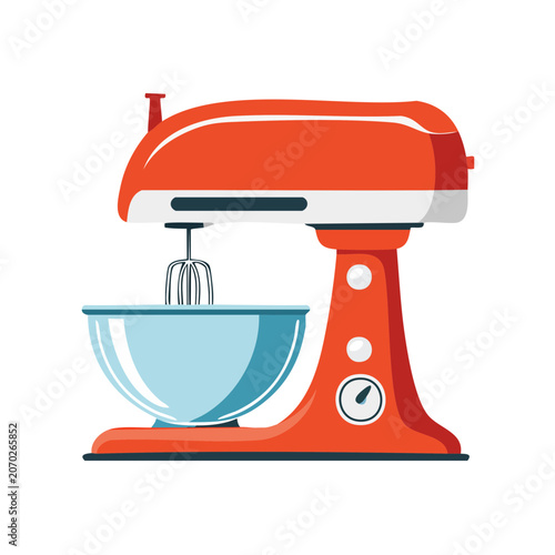 Red Stand Mixer with Bowl and Whisk