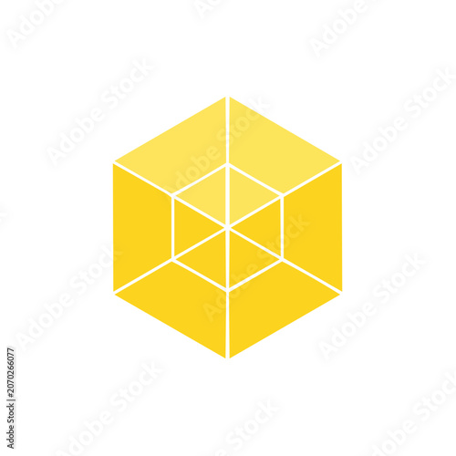 Yellow Hexagonal Cube Wireframe Vector Icon