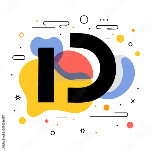 Abstract Number 12 in Flat Design with Geometric Shapes