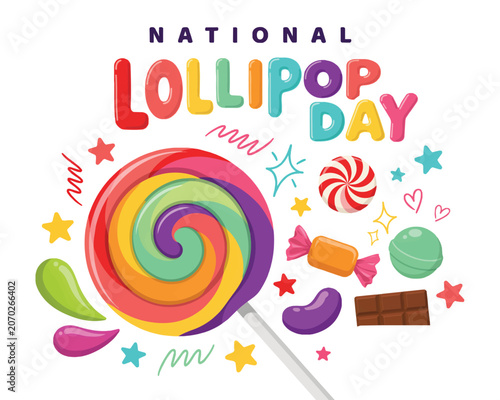 Fotografia National Lollipop Day Vector Illustration, Colorful Candy Sweet Treat Celebratio