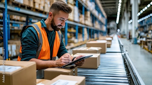 Warehouse Worker Operating Technology Systems in Smart Logistics Center