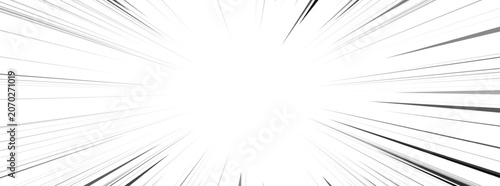 Speed lines burst radially from center in manga comic action. Motion effect black and white anime background with dynamic rays.