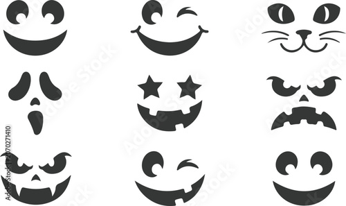 Tableau sur toile Set of halloween pumpkin carving faces, jackolantern stencils
