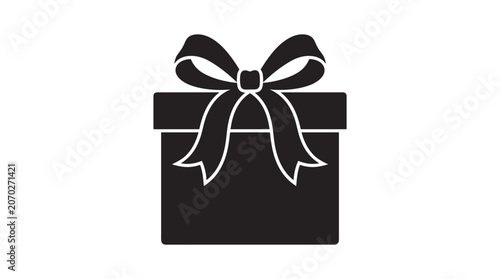 Fotografía Gift Box Icon: A simple black icon representing a gift box, complete with a neatly tied ribbon and bow, ready to be presented