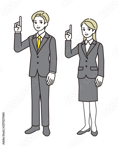 A businessperson explaining while pointing.