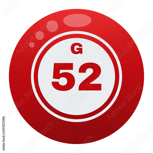 Red Bingo Ball Number  52 Icon Illustration with Transparent Background, Lottery Game Symbol, Raffle Badge, Casino Entertainment, Graphic Design Element