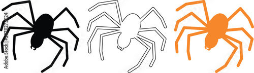 Bild auf Leinwand Spider silhouette vector illustration set with orange black and outline creepy crawly insect graphic designs