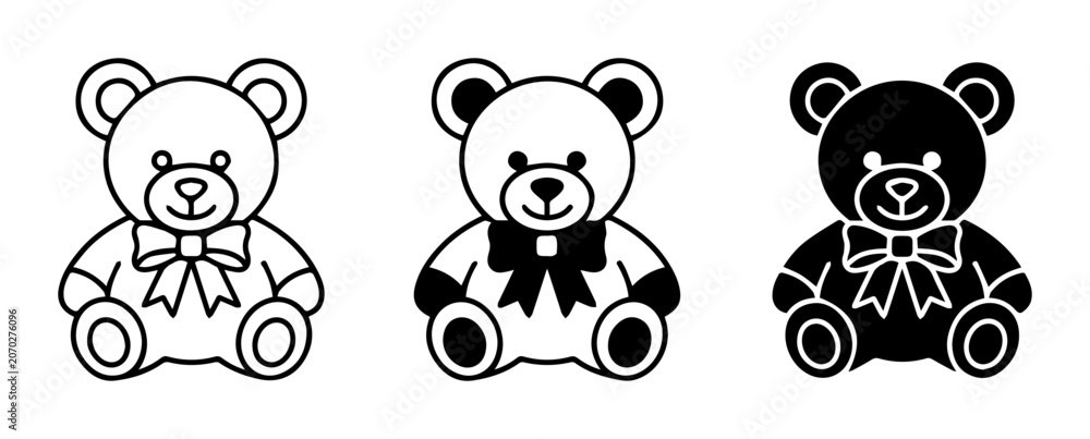 Obraz premium Teddy Bear Icons, Cute Toy Vector Graphics, Classic Stuffed Animal Illustrations