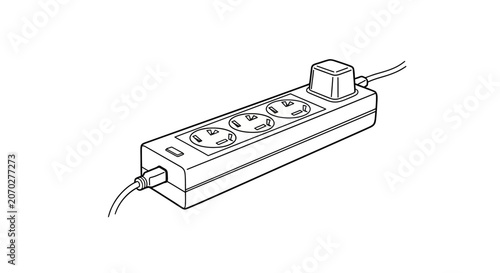 White electrical power strip with multiple outlets and switch.