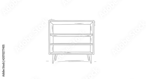 Minimalist wooden sideboard with three shelves and tapered legs.