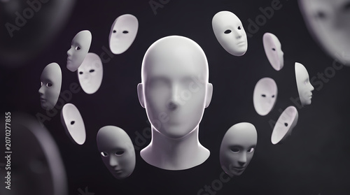 Abstract faceless human head symbolizing mental health, anxiety, stress, inner conflict, healing and psychology through surreal 3D visuals. AI Generated.