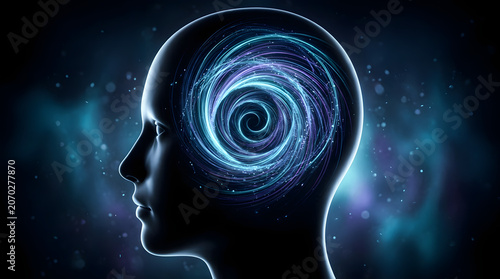 Abstract faceless human head symbolizing mental health, anxiety, stress, inner conflict, healing and psychology through surreal 3D visuals. AI Generated.