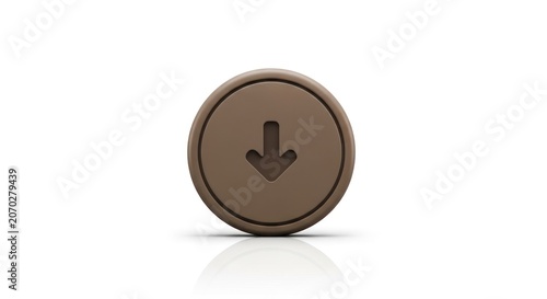 3D Render of a Circular Bronze Button with Downward Arrow Icon.