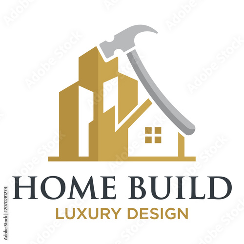 Fotografie Luxury home build design logo with hammer and house icon icon