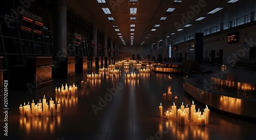 Dim Candlelit Industrial Hall Path With Candles.