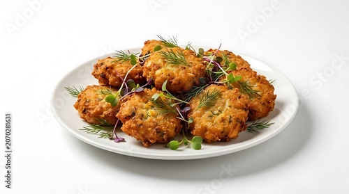 Delicious homemade vegetable patties with fresh herbs served on a plate for a healthy meal. crab fritter appetizer