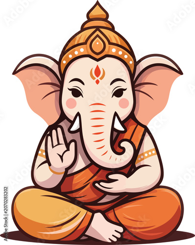 Elephant-Headed Wisdom: Ganesha's Gentle, Guiding Presence in a Radiant Flat Vector Adornment