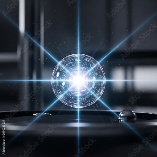 Glowing Glass Sphere With Blue Light Orb.