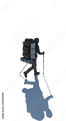 Hiker With Large Backpack Walking Trekking Gear Portrait.