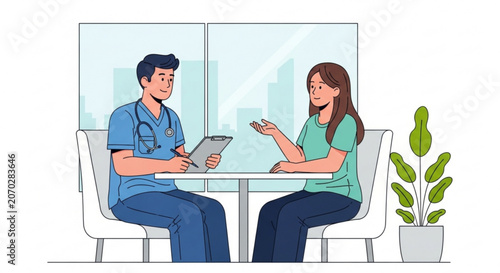 Doctor and patient discussing health at a table