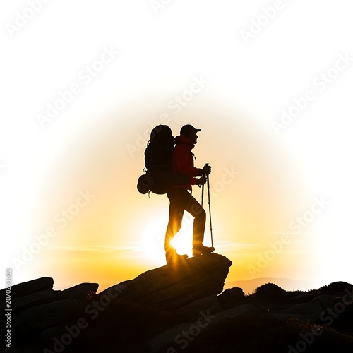 Hikers Summit Sunrise Silhouette Adventure Portrait.