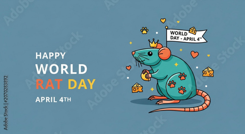 Happy world rat day on april 4th with a cute teal rat