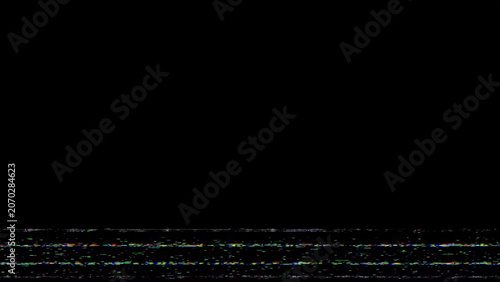 Abstract digital glitch background with horizontal scanlines, static noise, and signal interference on black. Futuristic tech texture useful for screens, overlays, distortion effects