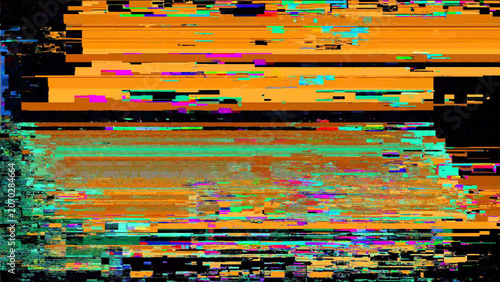 Abstract digital glitch background with horizontal scanlines, static noise, and signal interference on black. Futuristic tech texture useful for screens, overlays, distortion effects