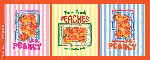 Bild auf Leinwand Just Peachy Retro Stripes Summer Aesthetic Poster Set Design